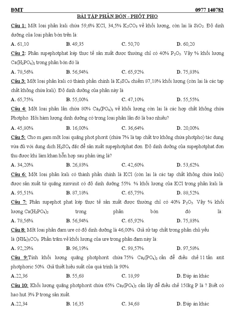 Bài tập Phân bón Hoá 11 | PDF