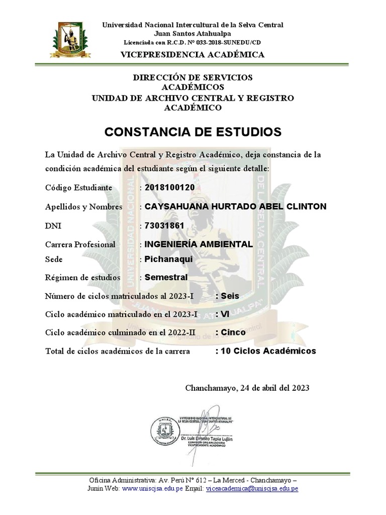 Constancia de Estudios - Ingeniería Ambiental | PDF | Crecimiento