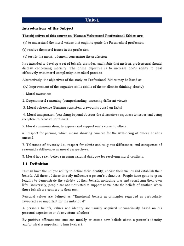 BVMLT-306 Human Values and Professional Ethics | PDF