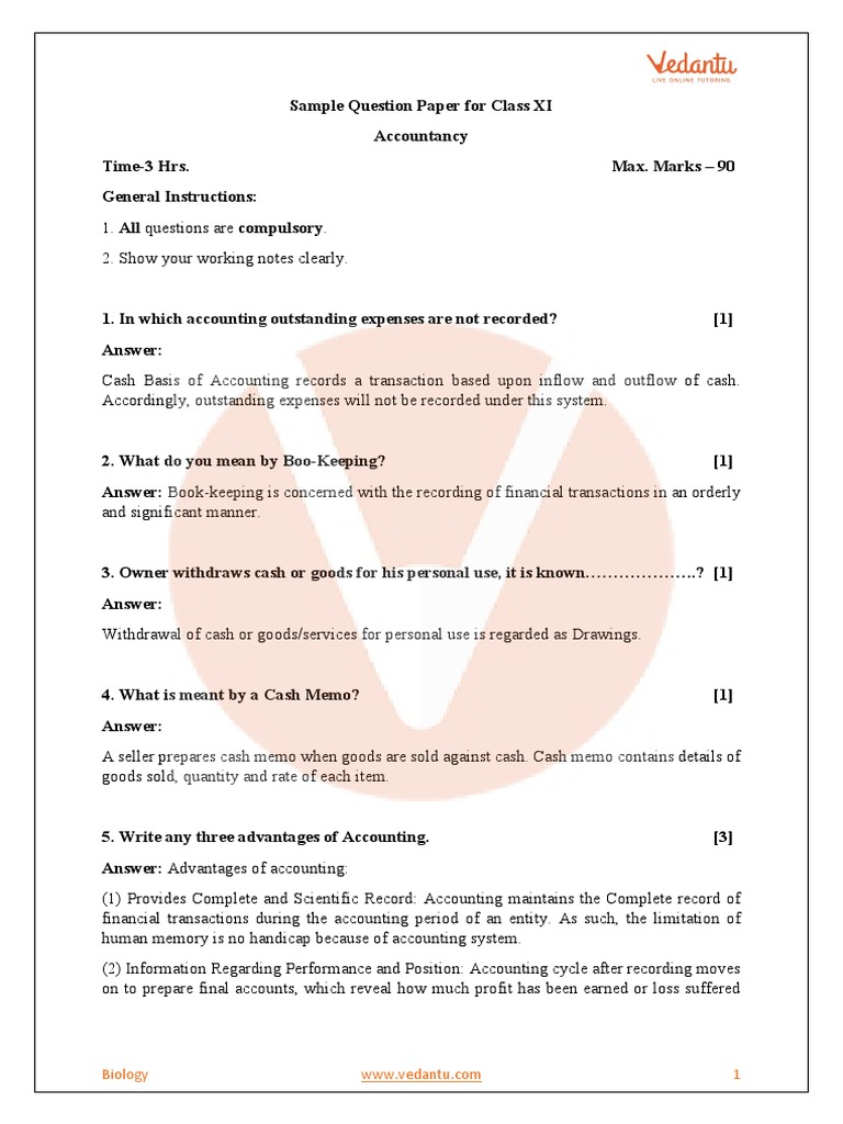 CBSE Class 11 Accountancy Paper 1 | PDF | Debits And Credits | Bad Debt