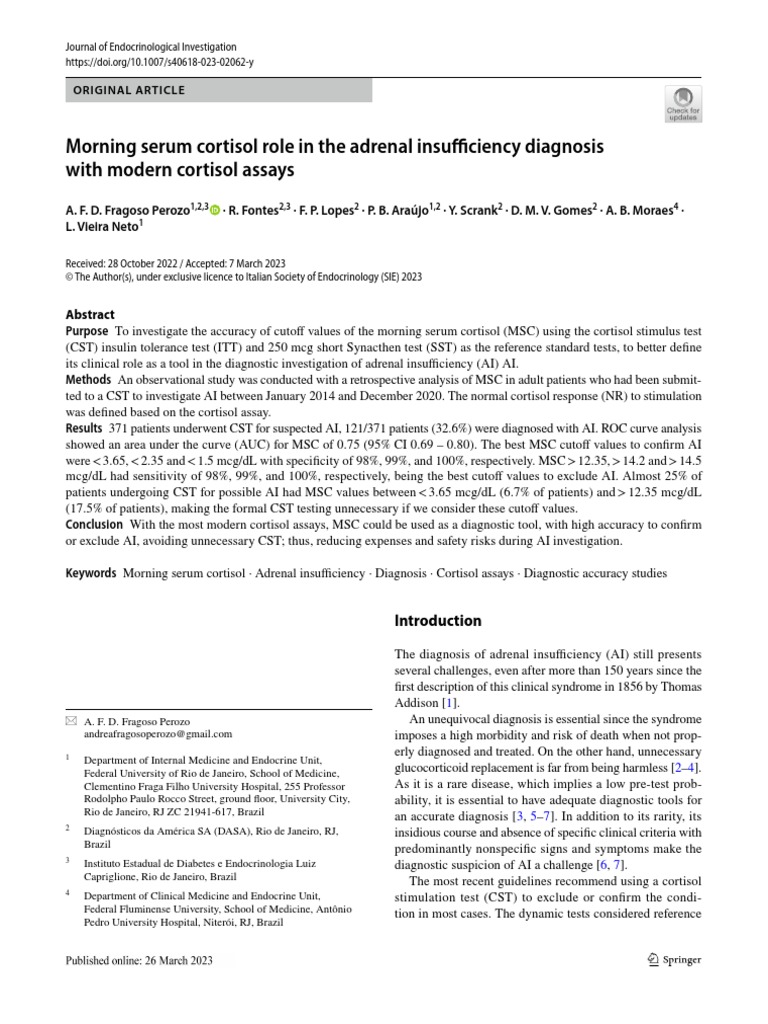 Morning Serum Cortisol Role in The Adrenal Insufficiency Diagnosis With