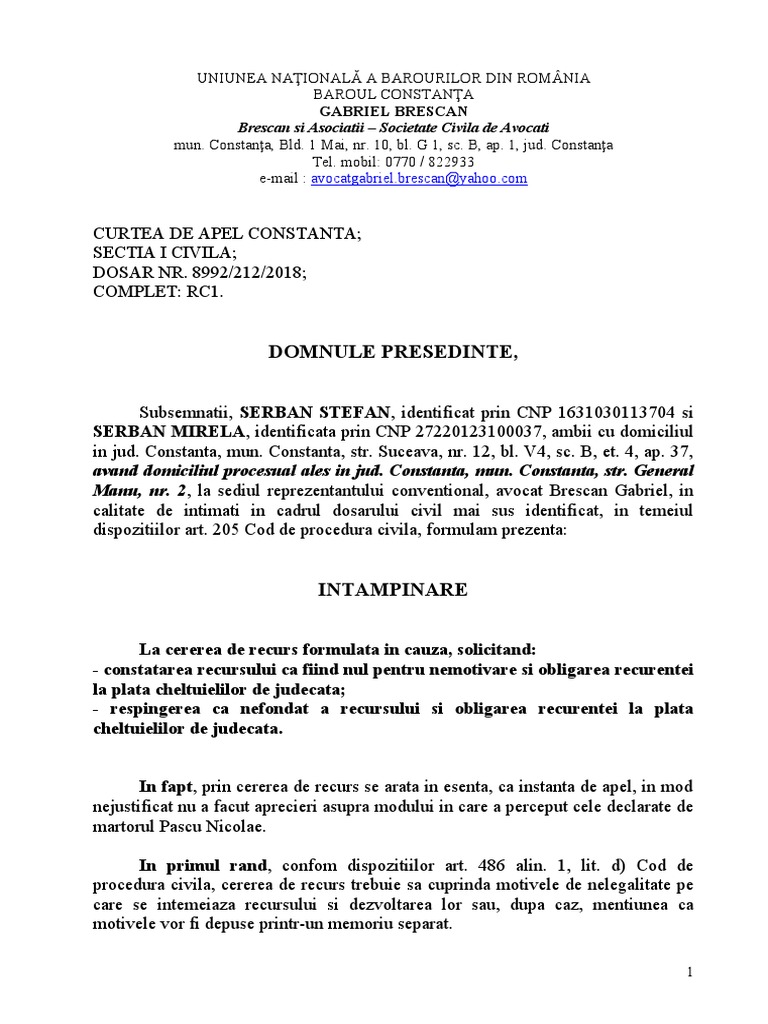 2cerere Intampinare Recurs | PDF