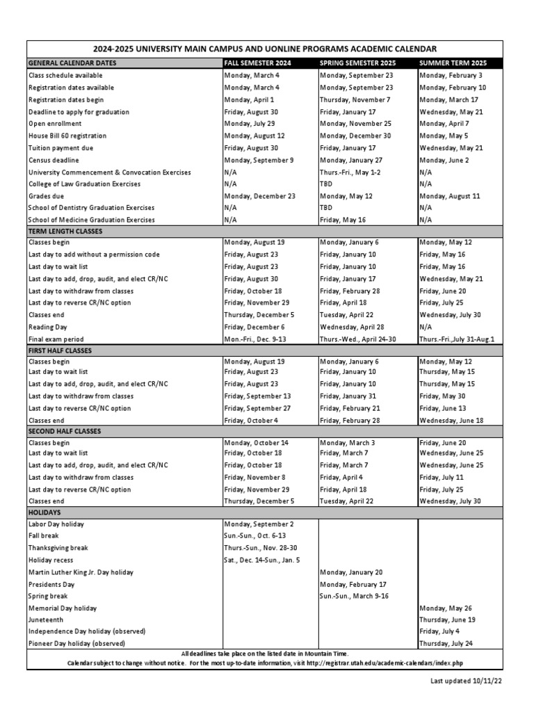 2024 2025 Main and Online Academic Calendar PDF Academic Term
