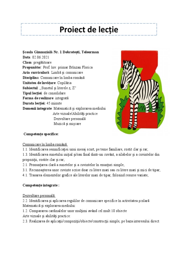 Model Proiect Lectie Scoala CLR | PDF
