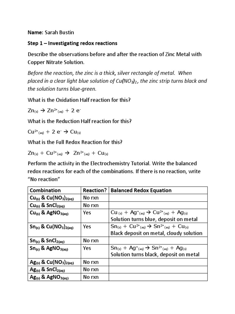 Electrochemistry Lab Report PDF Redox Electrochemistry