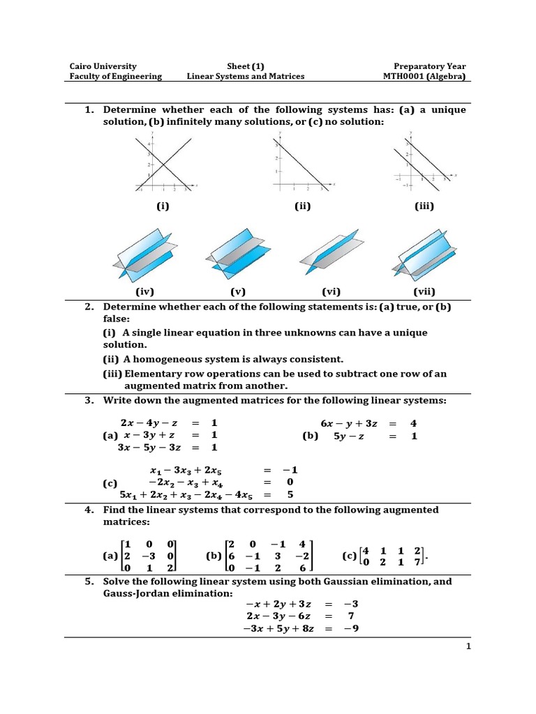 Solutions to a Systems of Linear Equations Practice Problems | PDF ...
