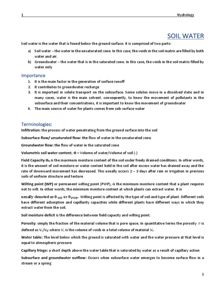 Understanding Soil Water Properties Processes And Measurement