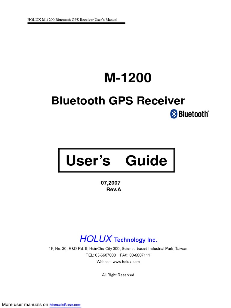HOLUX M-1200 GPS Receiver Manual | PDF | Bluetooth | Usb
