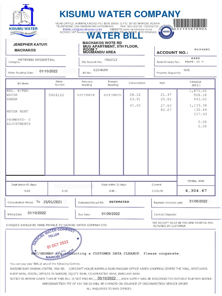 Kisumu Water Bill Statement 2022 | PDF