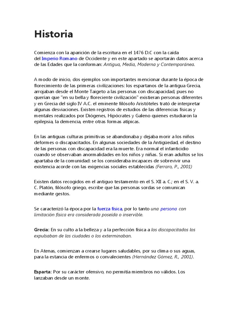 Historia de la Discapacidad a Través del Tiempo | PDF | Antigua Grecia ...