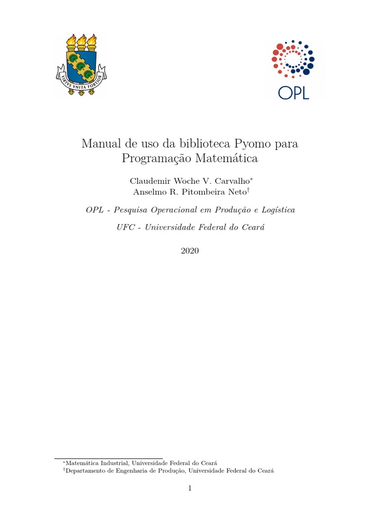 Manual de Pyomo para Programação Matemática | PDF | Python (linguagem ...