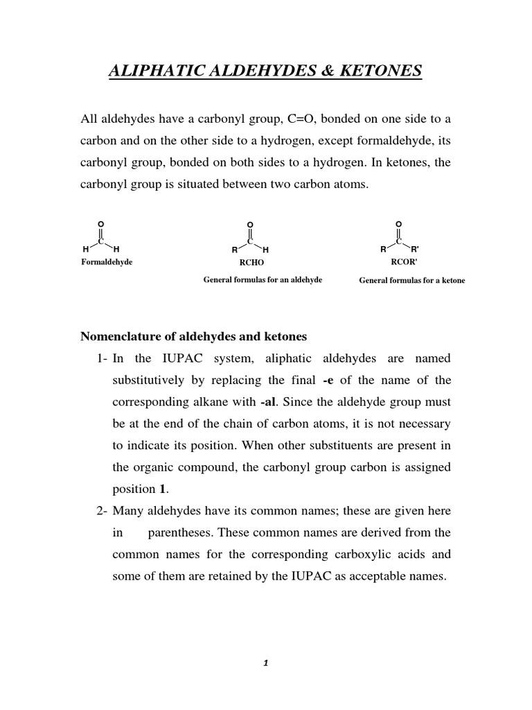 Aliphatic Aldehydes and Ketone PDF Aldehyde Ketone
