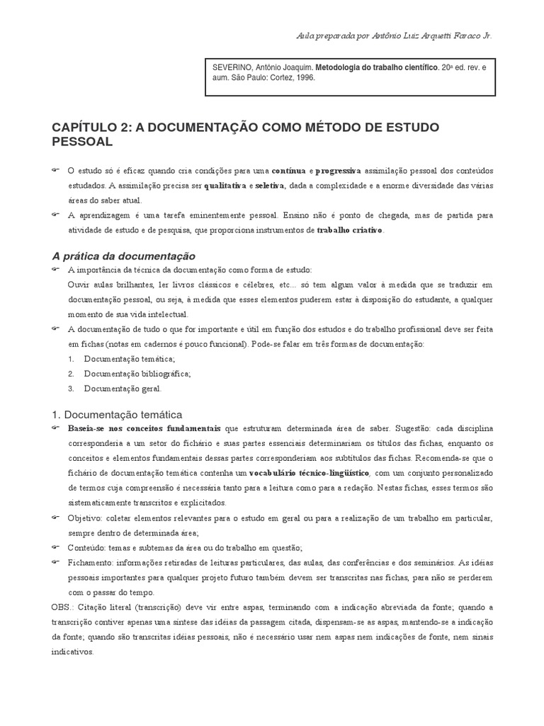 Documentação Como Método de Estudo Pessoal | PDF