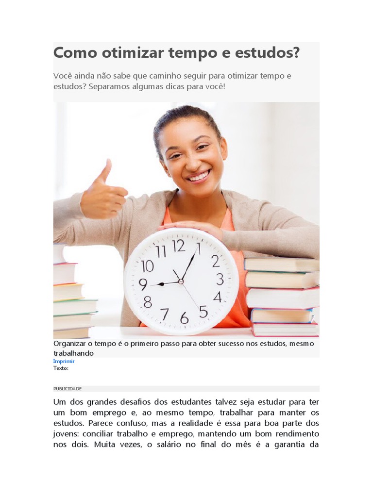 Dicas para Otimizar Tempo nos Estudos | PDF | Tempo | Publicidade