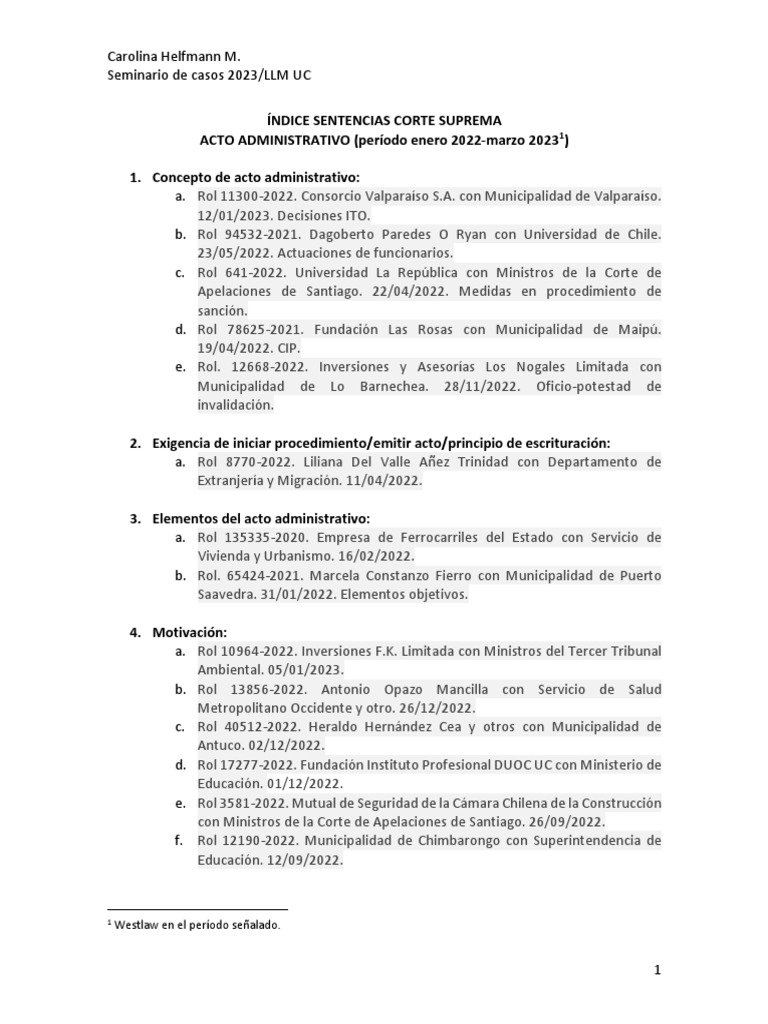 Índice Sentencias Corte Suprema | PDF | América del Sur | Chile