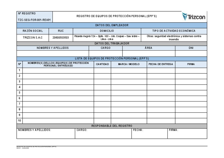 Registro de EPPs de Trizcon S.A.C. | PDF