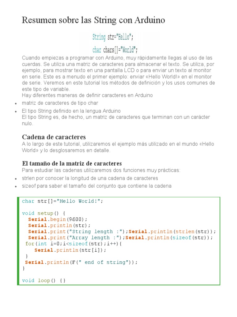 Resumen Sobre Las String Con Arduino | PDF | Cadena (informática ...