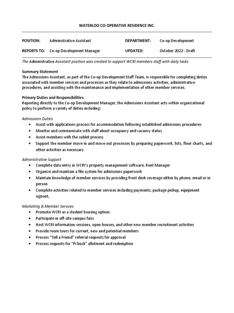 Admissions Assistant Role at WCRI | PDF | Social Media | Popular ...