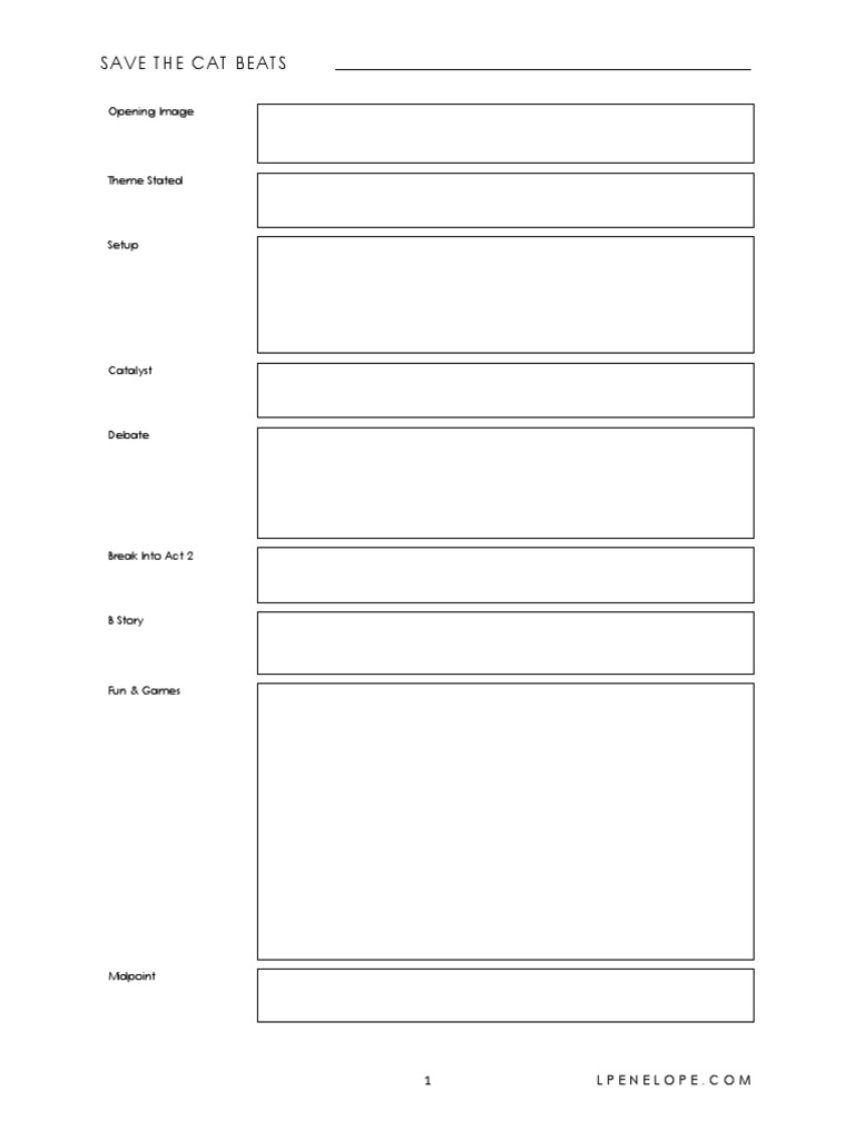 Save The Cat Beat Worksheet PDF