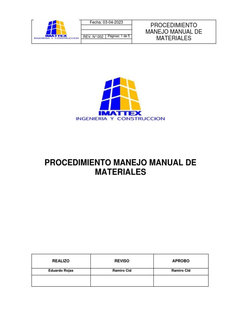 Procedimiento de Manejo Manual de Materiales | PDF