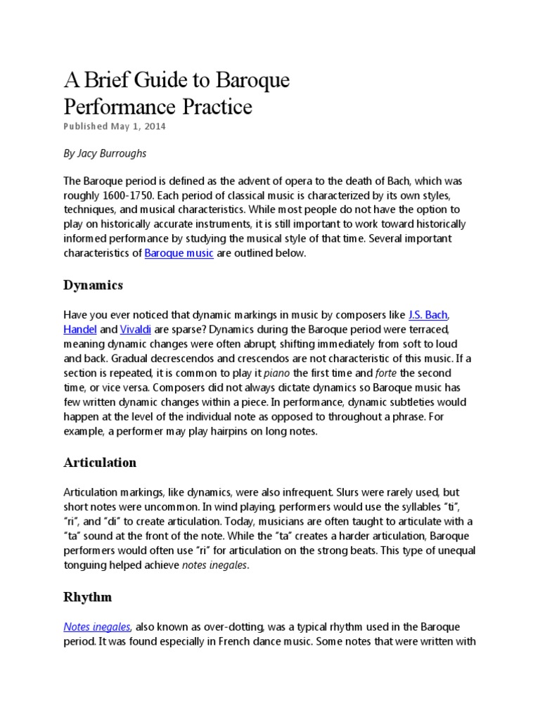 2 A Brief Guide To Baroque Performance Practice Pdf Baroque Music