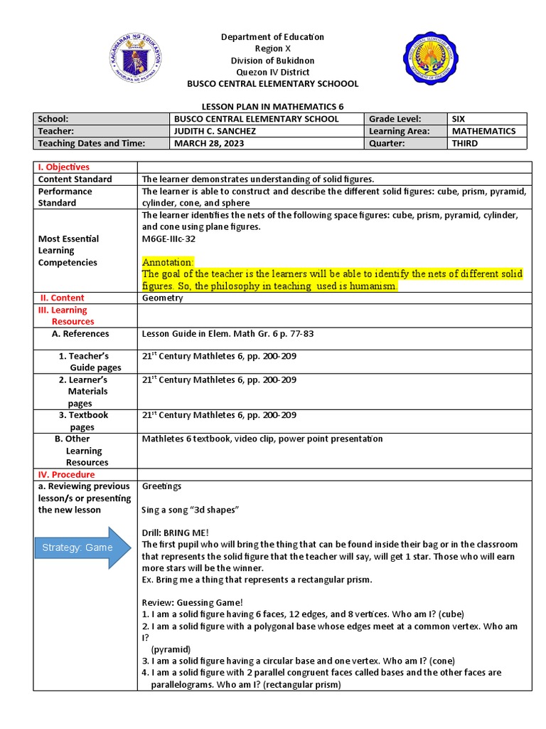 Solid Figures and Their Nets Lesson Plan | PDF | Learning ...