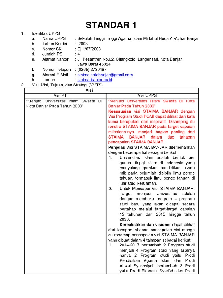 Standar 1 Sekolah Tinggi Agama Islam | PDF