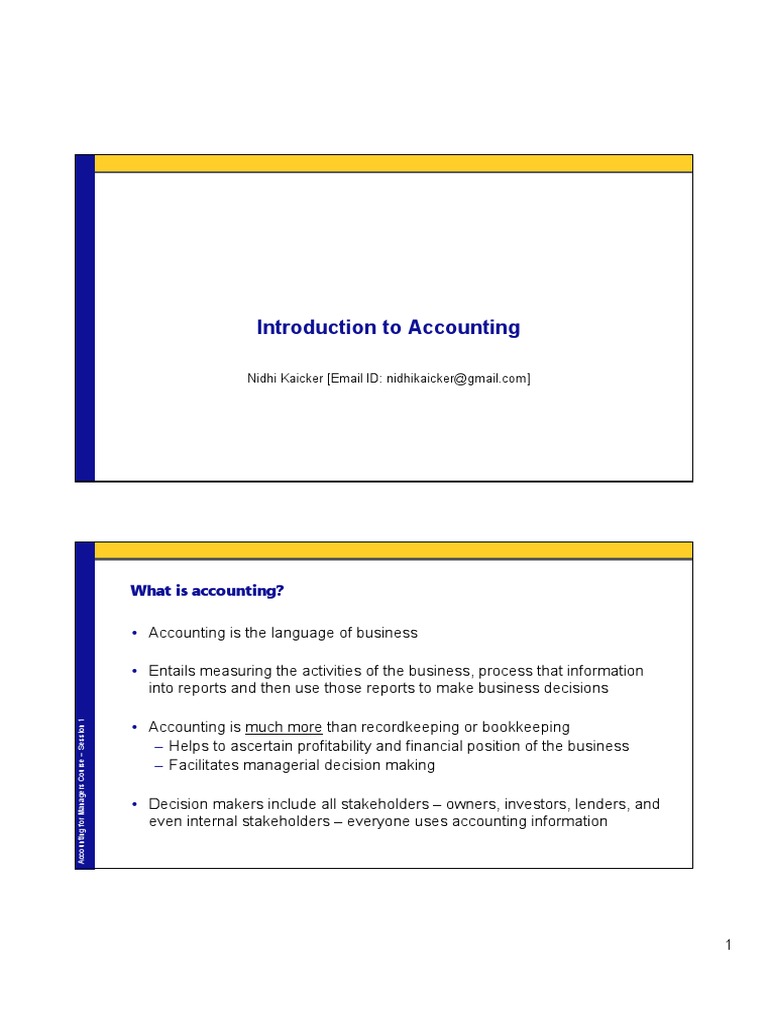 Introduction to Accounting for Managers | PDF | Debits And Credits ...