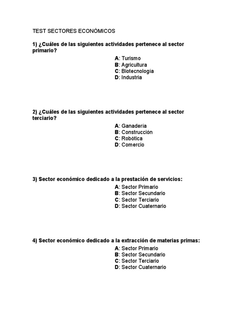 Test Sectores Económicos | PDF | Economias