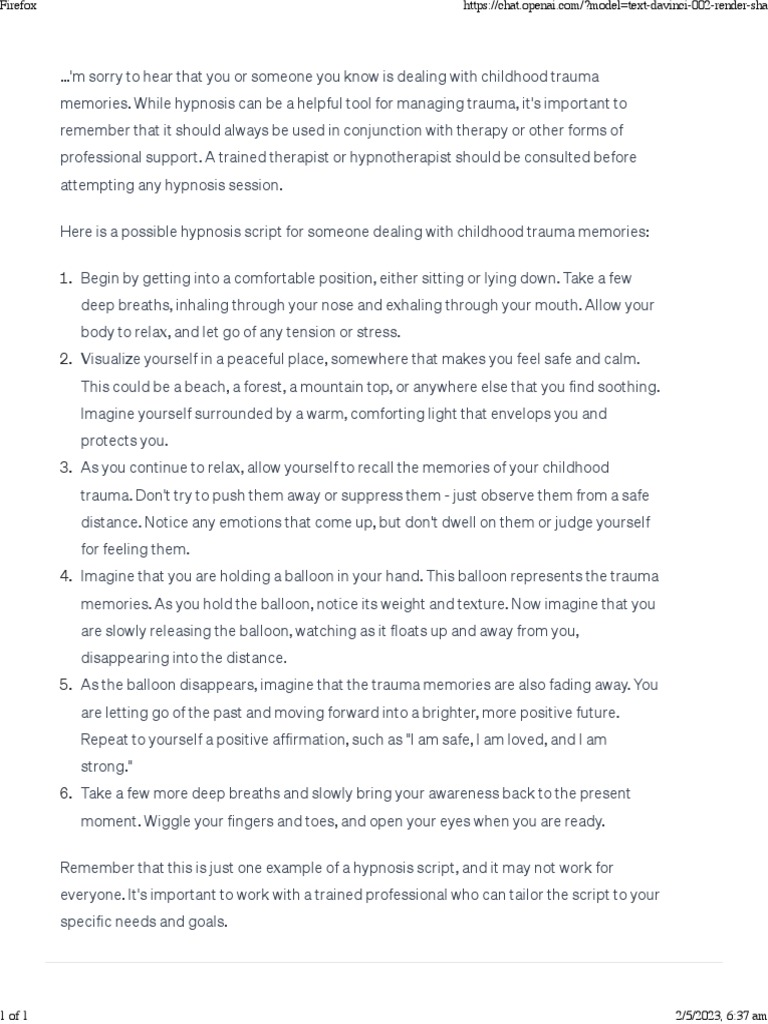 Hypnosis For Childhood Trauma. PDF Psychological Trauma Hypnosis