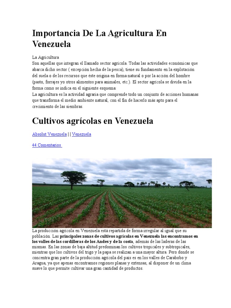 Importancia de La Agricultura en Venezuela 4TO 22 | PDF | Acuicultura ...
