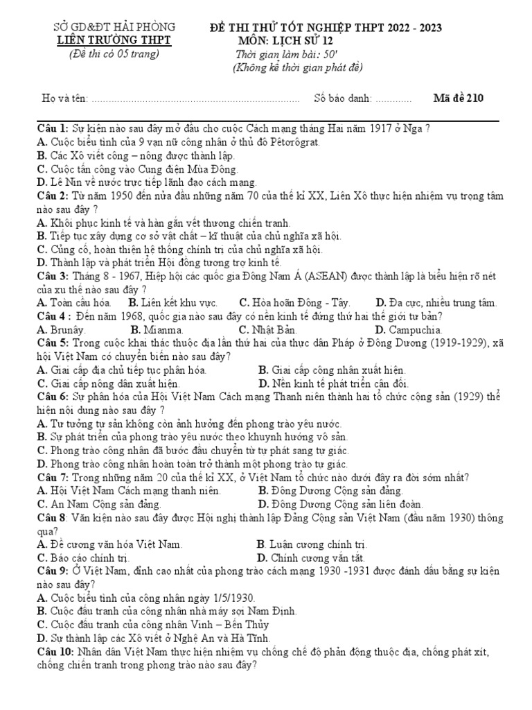 De kscl lich su 12 nam 2022 2023 lien truong thpt tp hai phong pdf