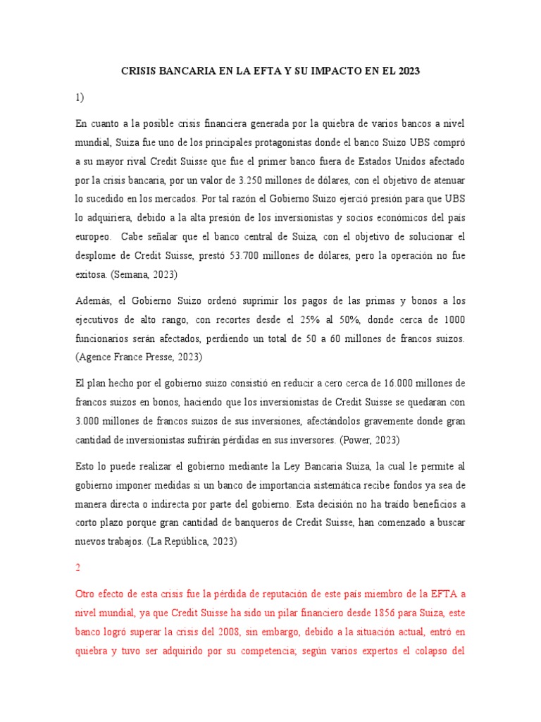 Afectación de Crisis Financiera en La EFTA | PDF | Bancos | Suiza