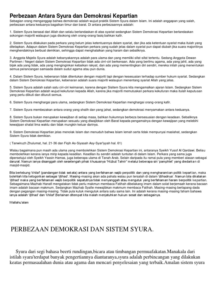 Perbezaan Antara Syura Dan Demokrasi Pdf