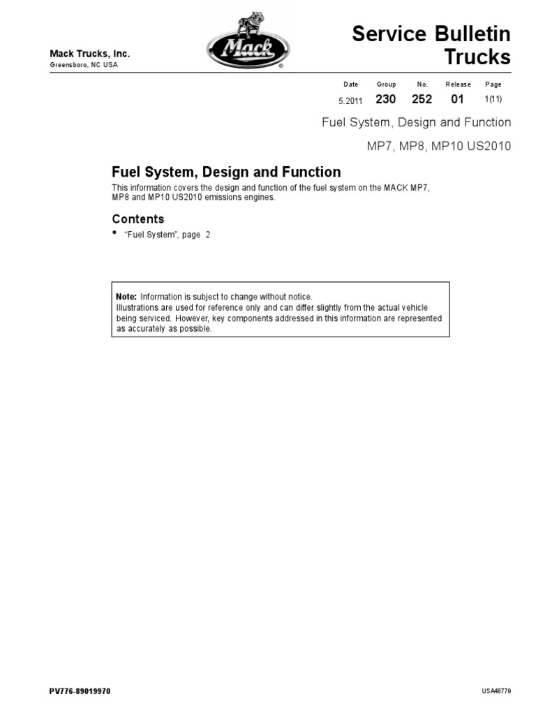 MP Mack Fuel System | PDF | Fuel Injection | Pump