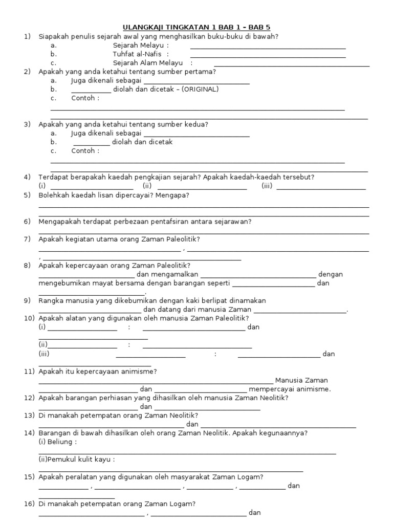 Latihan Sejarah Tingkatan 2 2020