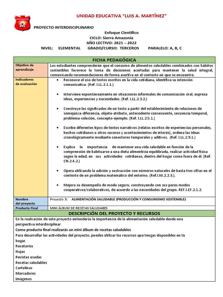 Proyecto 3 Científico Terceros A-B-C | Descargar gratis PDF | Alimentos ...