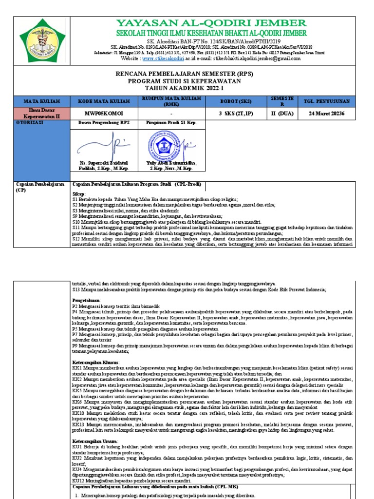 RPS Keperawatan S1: Ilmu Dasar II | PDF