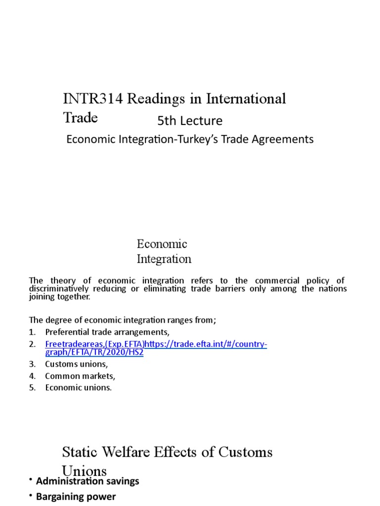 Analysis of Turkey's Economic Integration Agreements and Customs Union