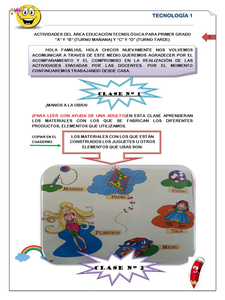 Actividades de Tecnología para Primer Grado | PDF | Papel | Materiales