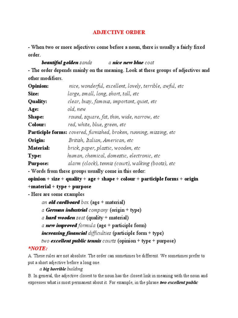 Adj Order, Compound Sentence Theory PDF Adjective Language
