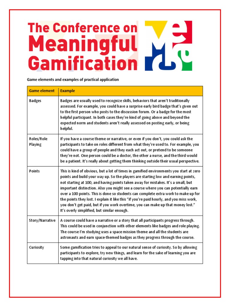 Game Elements and Practical Examples | PDF | Curiosity | Learning