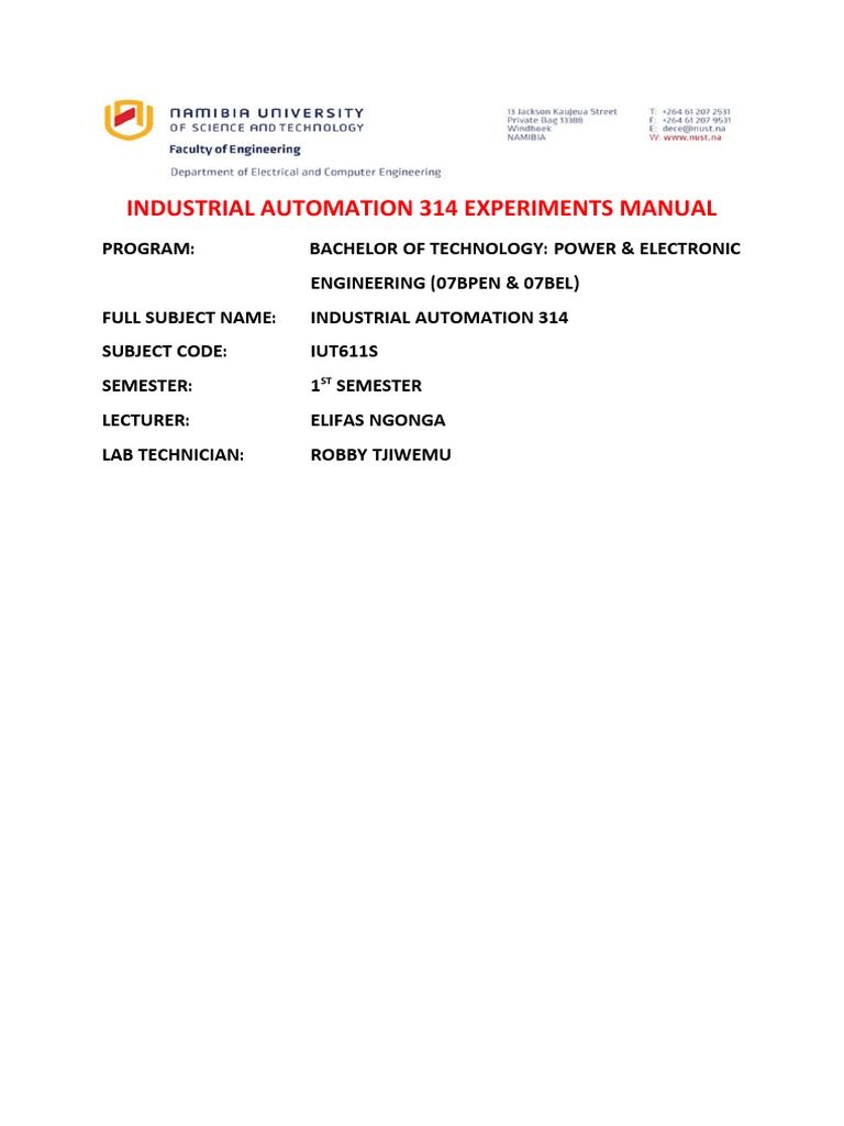Industrial Automation 314 Lab Manual | PDF | Programmable Logic ...