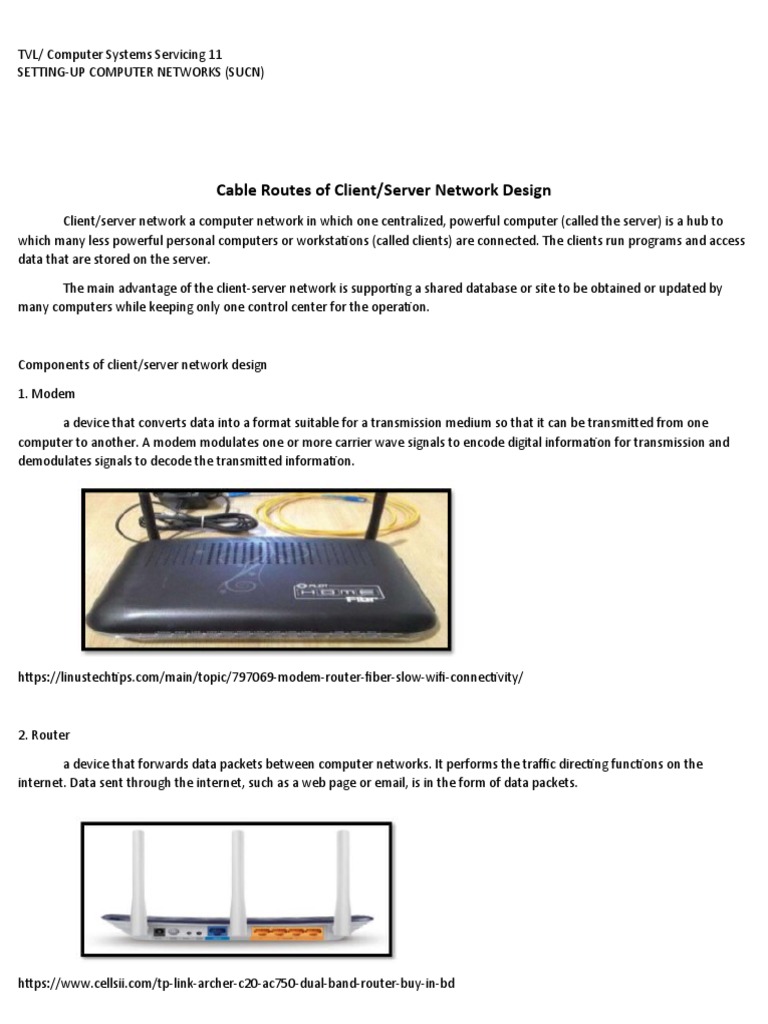 Grade 11 week 4 infosheet cable routes of clientserver network
