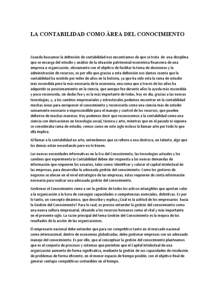 La Contabilidad Como área Del Conocimiento Pdf Conocimiento