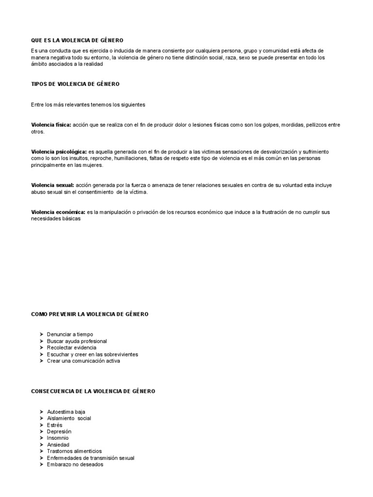 Tipos y Consecuencias de la Violencia de Género | PDF | Ciencias ...