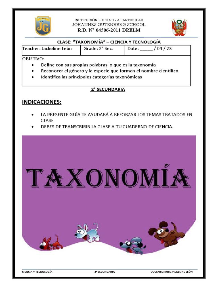 2° Sec. Clase Taxonomía PDF Biología Science
