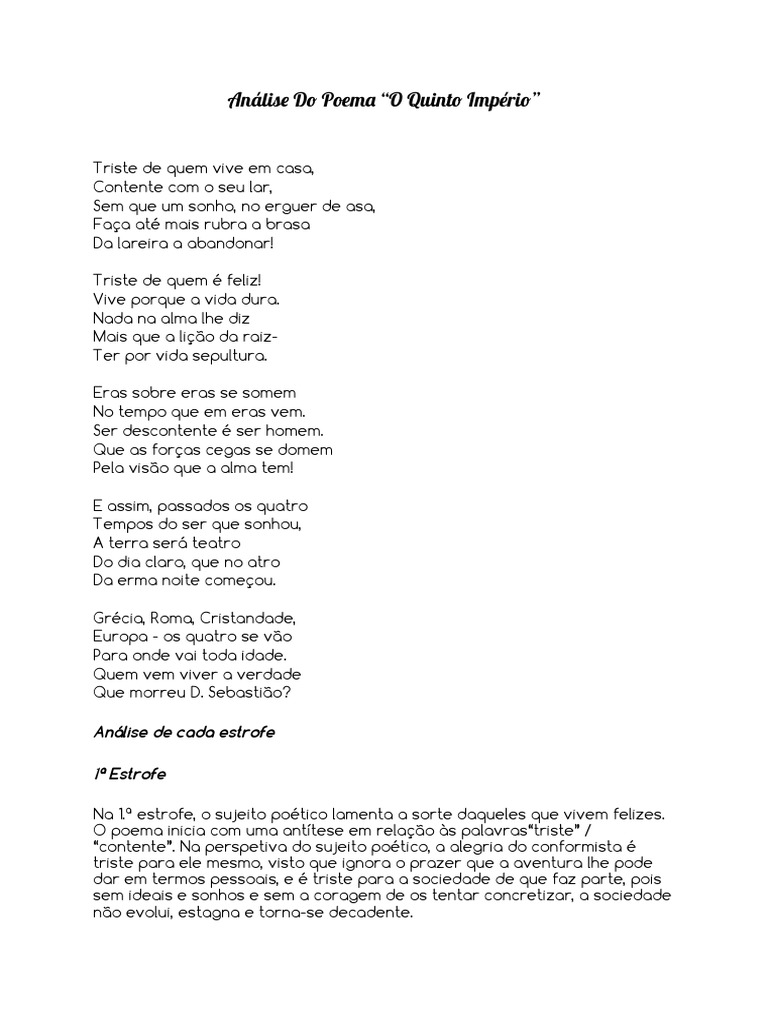 Análise Do Poema "O Quinto Império" PDF