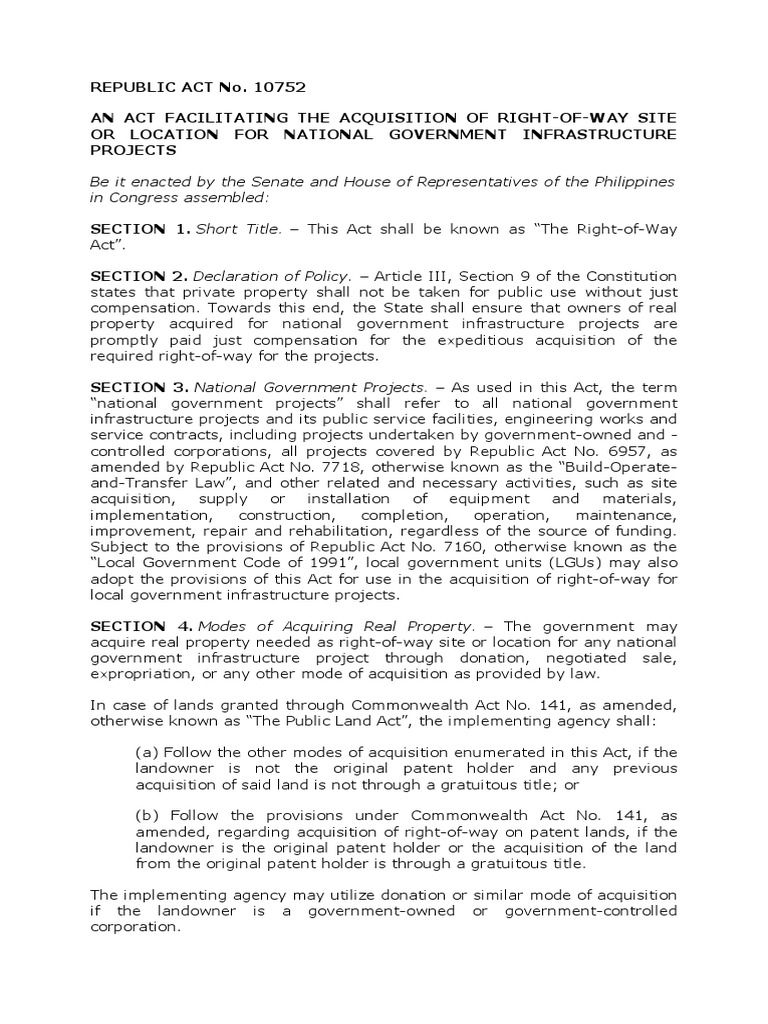Right-of-Way Act Overview Philippines | PDF | Finance & Money ...