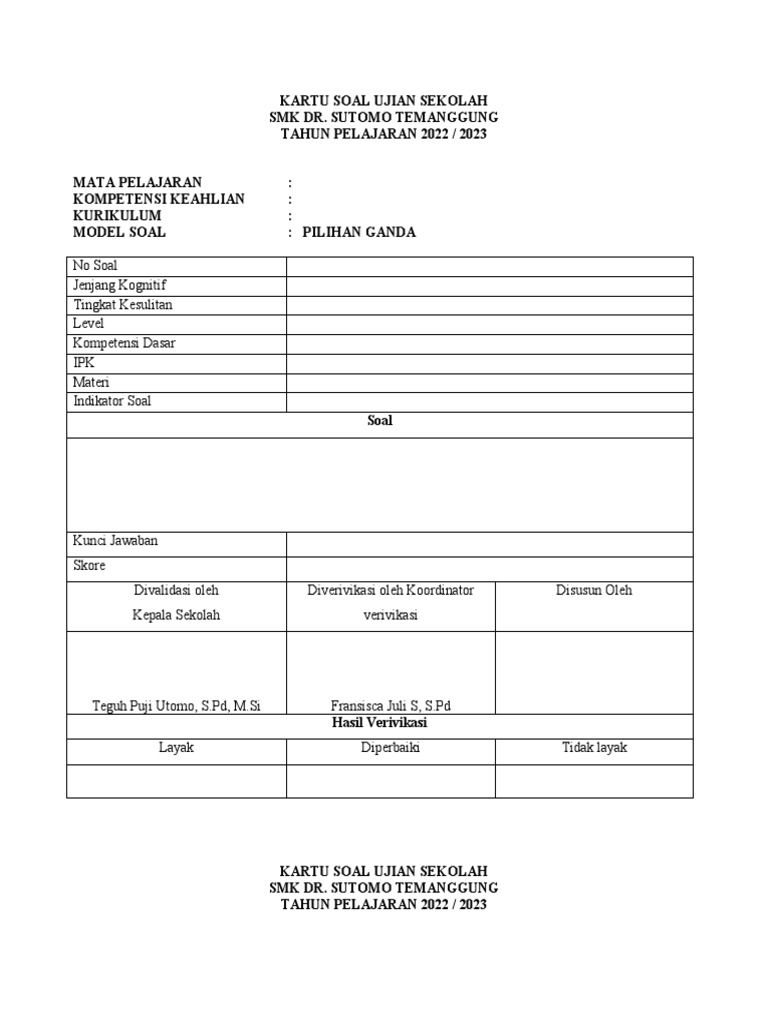 Format Kartu Soal Pdf